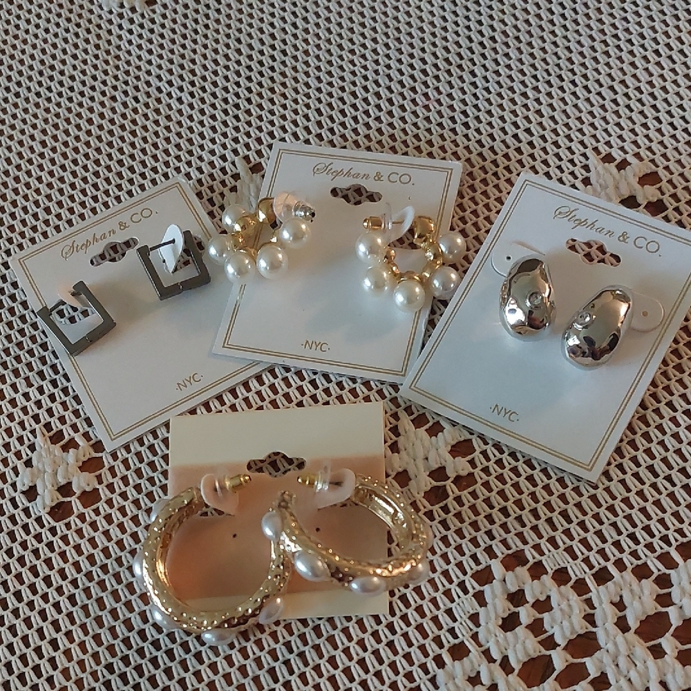 Stephan & Co Earrings Silver And Gold Toned Post Back Lot Of 4